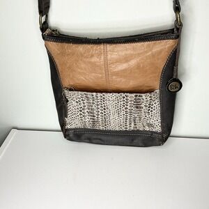 The SAK Crossbody Bag Leather Dark Brown‎ Accents Animal Print Snake Skin